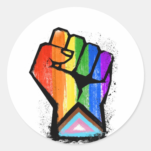 Progress Pride Fist Classic Round Sticker (Front)