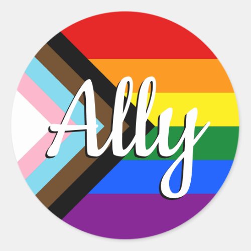 Progress Pride Flag Ally Button Classic Round Sticker