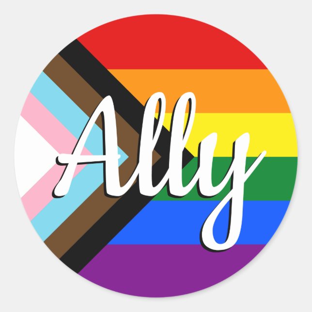 Progress Pride Flag Ally Button Classic Round Sticker (Front)