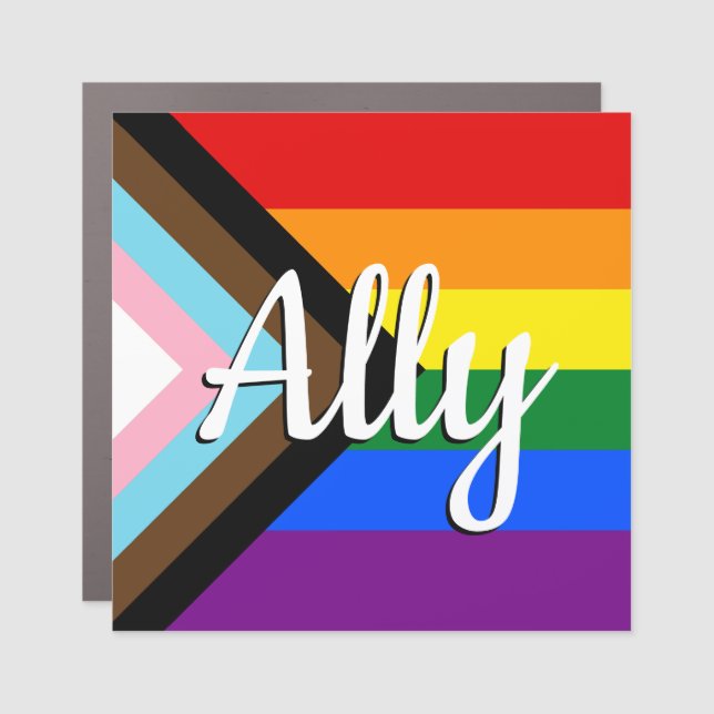 Progress Pride Flag Ally Car Magnet (Front)