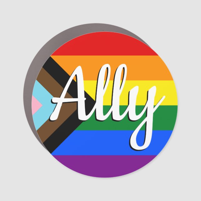 Progress Pride Flag Ally Circle Car Magnet (Front)