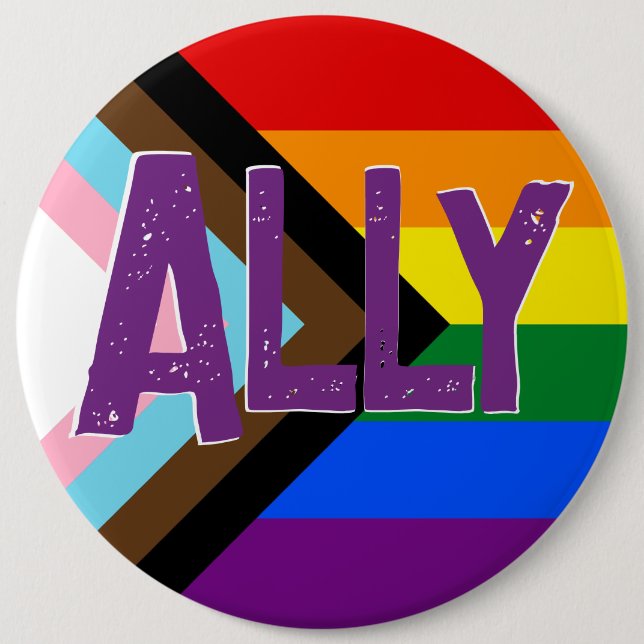 Progress Pride Flag Ally Grunge Font Button (Front)