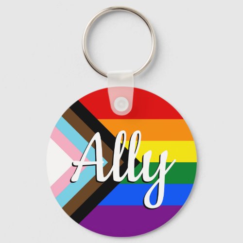 Progress Pride Flag Ally Name Keychain