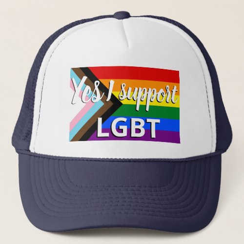 Progress Pride Flag I support LGBT  Trucker Hat