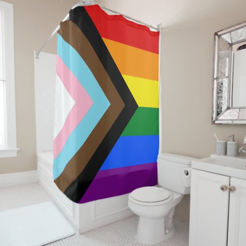 Progress Pride Flag LGBTQ Shower Curtain