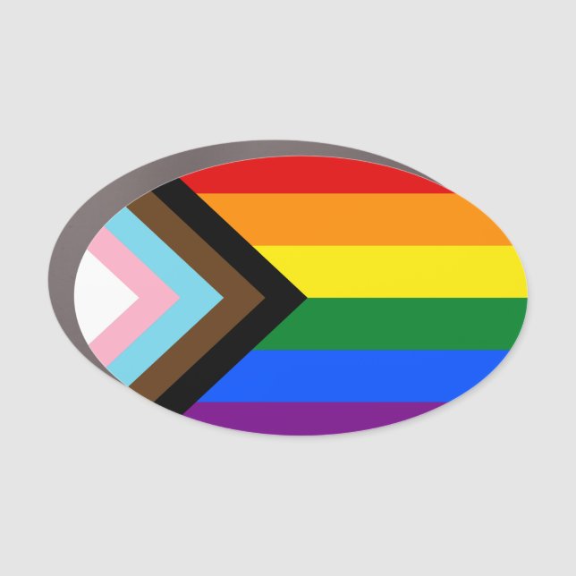 Progress Pride Flag Oval Car Magnet (Front)