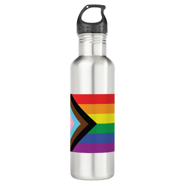 Progress Pride Flag Stainless Steel Water Bottle (Front)