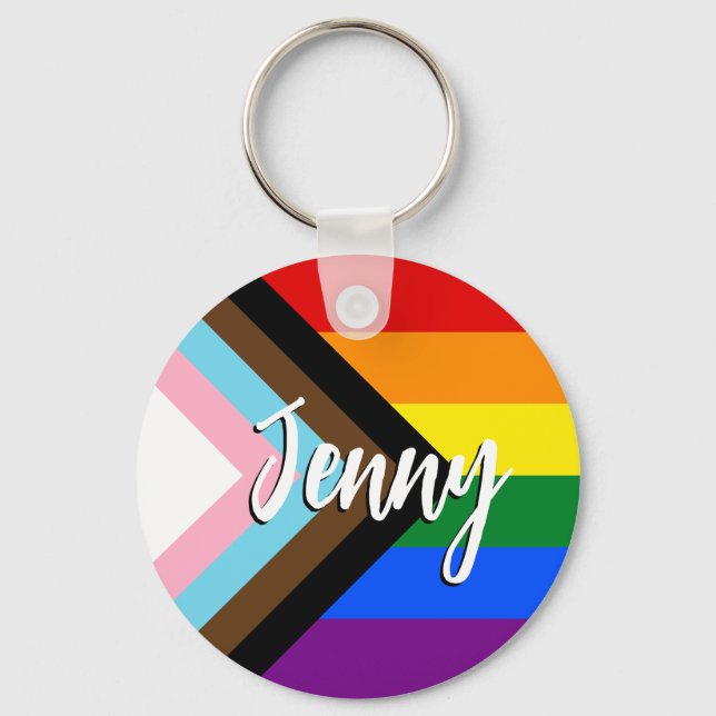 Progress Pride Flag | Your Name |  Keychain (Front)