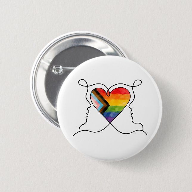 Progress Pride Heart Line Art Button (Front & Back)