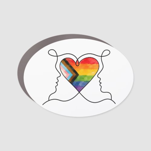 Progress Pride Heart Line Art Car Magnet