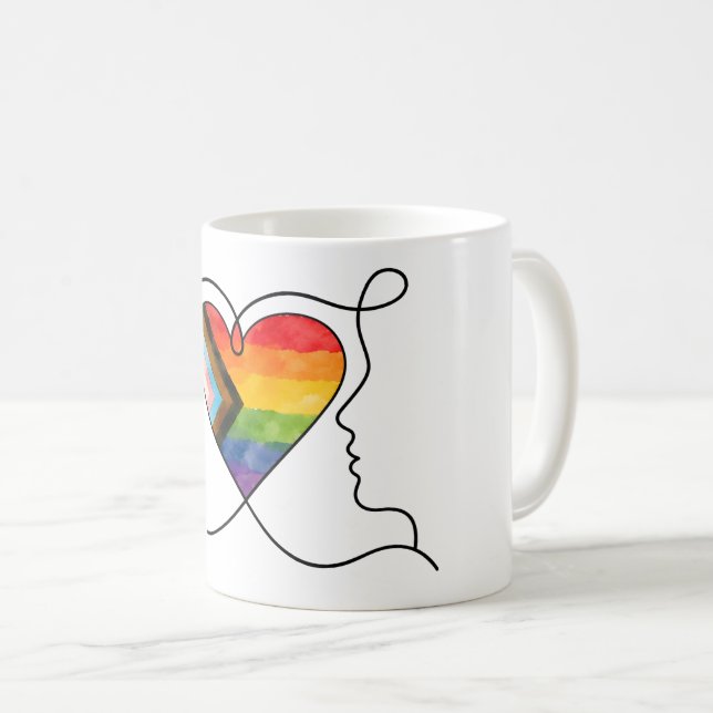 Progress Pride Heart Line Art Coffee Mug (Front Right)