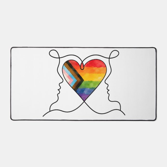 Progress Pride Heart Line Art Desk Mat (Front)