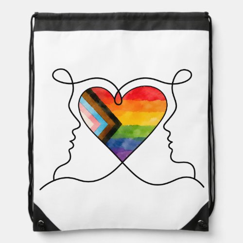 Progress Pride Heart Line Art Drawstring Bag
