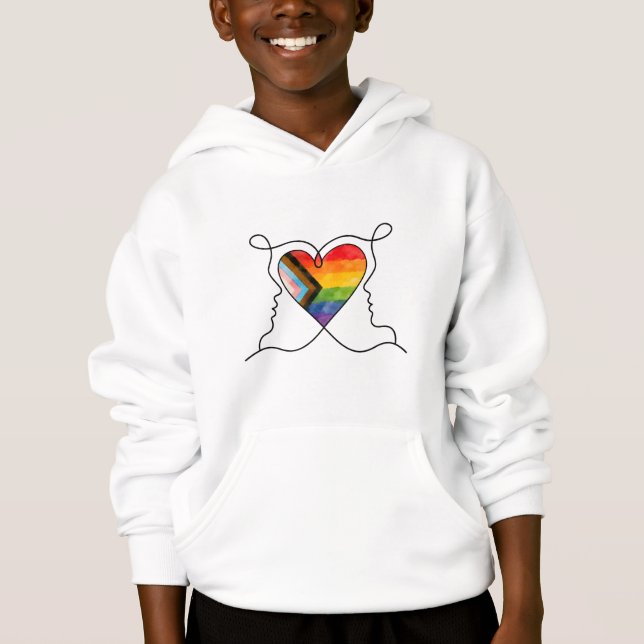Progress Pride Heart Line Art Hoodie (Front)