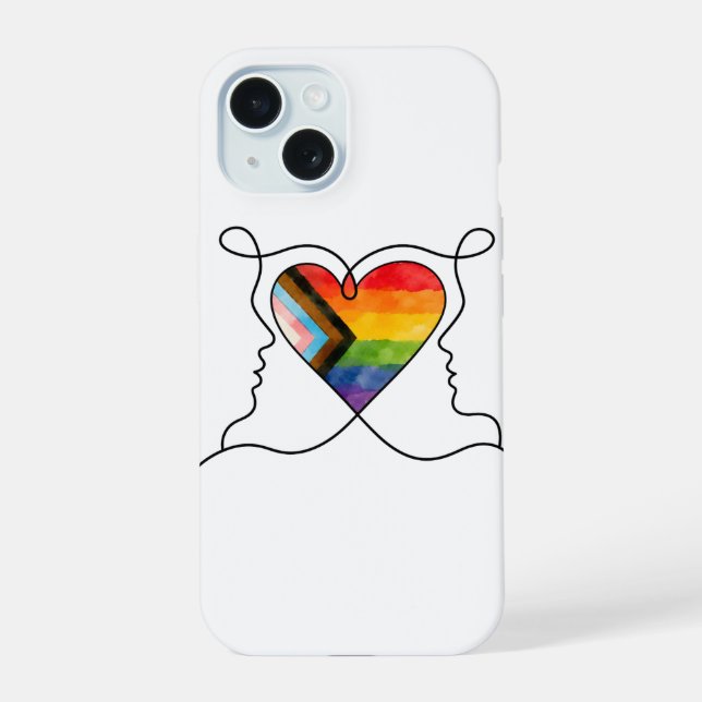 Progress Pride Heart Line Art Iphone Case (Back)