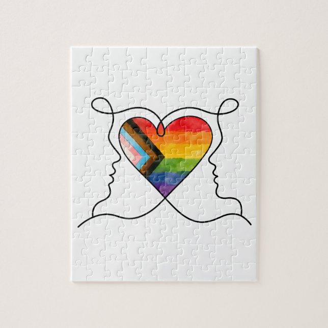 Progress Pride Heart Line Art Jigsaw Puzzle (Vertical)