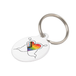 Progress Pride Heart Line Art Pet ID Tag