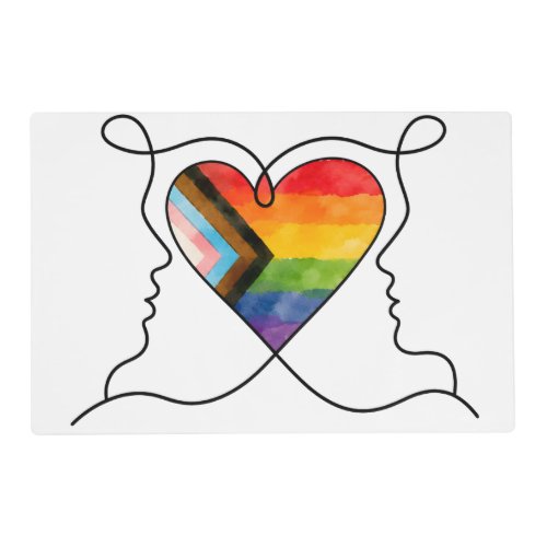 Progress Pride Heart Line Art Placemat