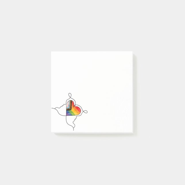 Progress Pride Heart Line Art Post-it Notes (Front)