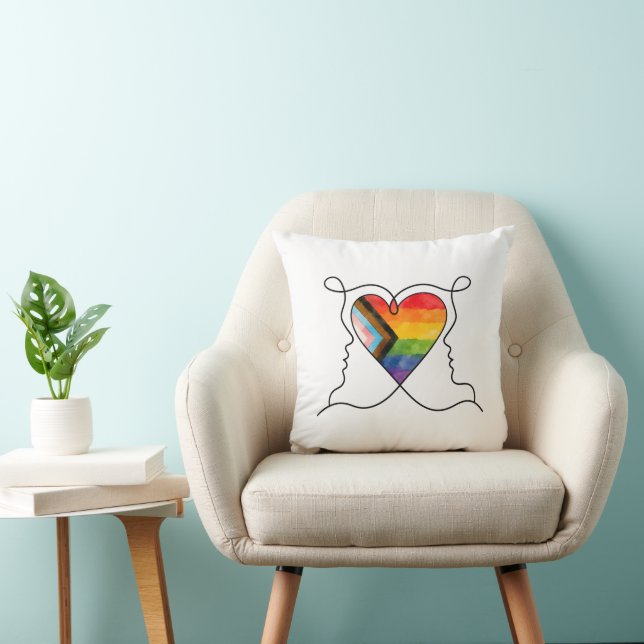 Progress Pride Heart Line Art Throw Pillow (Chair)