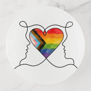 Progress Pride Heart Line Art Trinket Tray