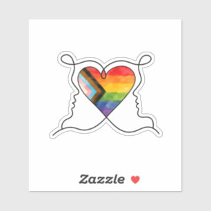 Progress Pride Heart Line Art Vinyl Sticker