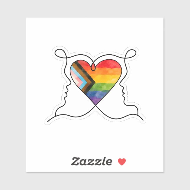 Progress Pride Heart Line Art Vinyl Sticker (Sheet)