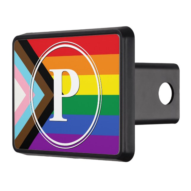 Progress Pride LGBT Rainbow Flag Custom Monogram Hitch Cover (Left)