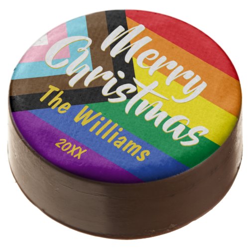 Progress Pride LGBT Rainbow Personalized Christmas Chocolate Covered Oreo