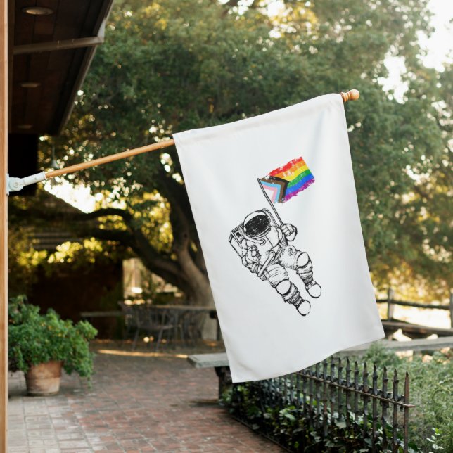 Progress Pride Moonman Distressed House Flag (In SItu)