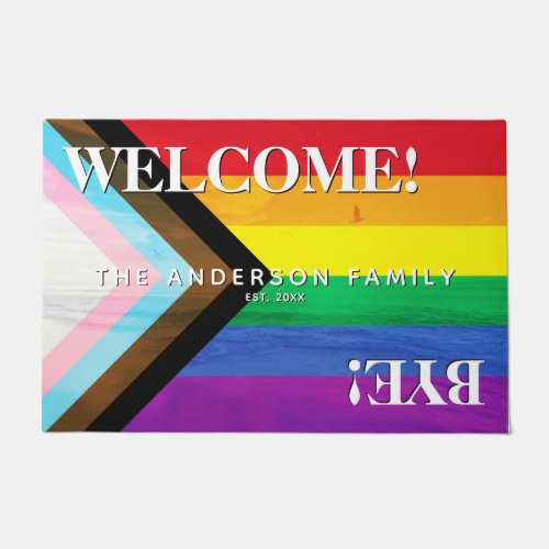 Progress Pride Rainbow Beach Personalized Welcome Doormat