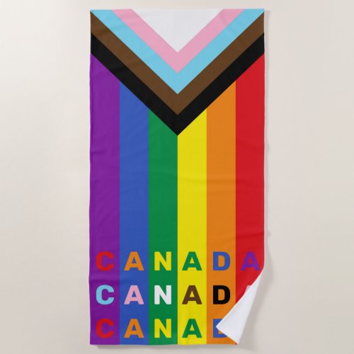Progress Pride Rainbow Canada Gay Canadian Custom Beach Towel