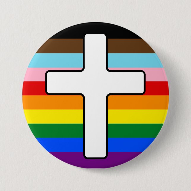 Progress Pride Rainbow Flag with White Cross Button (Front)
