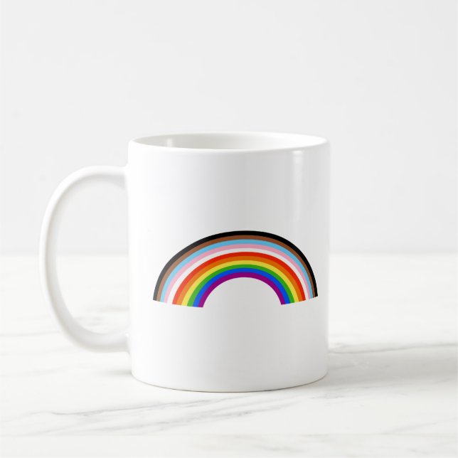 Progress Pride Striped Rainbow Arch Coffee Mug (Left)