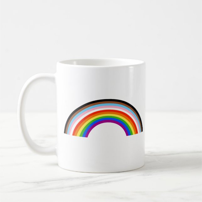 Progress Pride Striped Rainbow Arch Coffee Mug (Left)