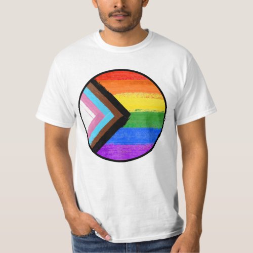 Progress Pride Stripes Painted Button T_Shirt