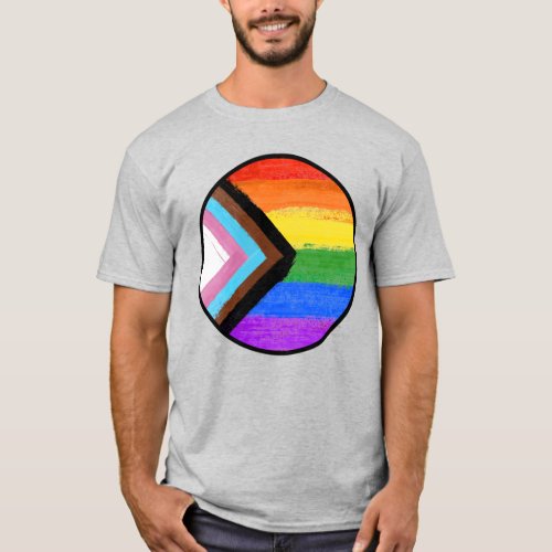 Progress Pride Stripes Painted Button T_Shirt