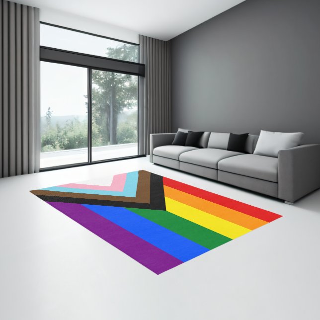 Progress Rainbow Flag Carpet, Pride house, LGBTQ Rug (Insitu (Indoor 3))