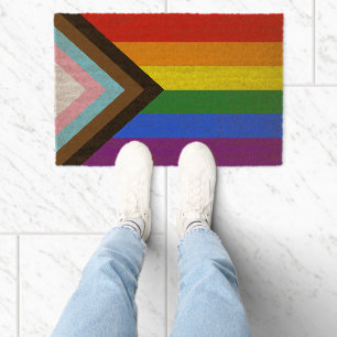 Progress Rainbow Flag house mat, Pride, LGBTQ Fiber Doormat