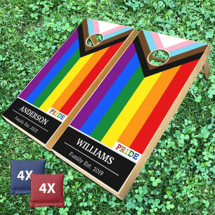 Progress Rainbow Flag, LGBTQ & Pride Cornhole Set