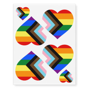 Progress Rainbow Flag & Pride Tattoos / Hearts set