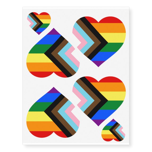 Progress Rainbow Flag & Pride Tattoos / Hearts set (Front)