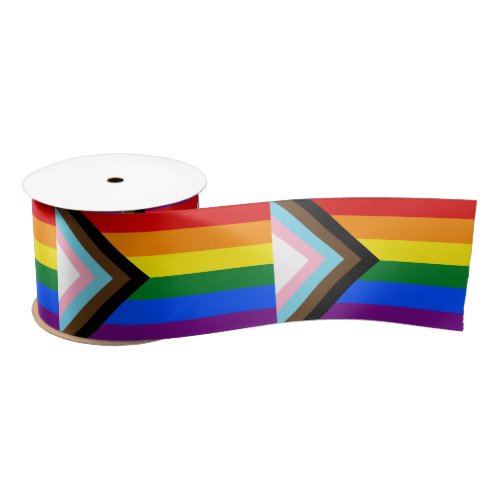 Progress Rainbow Flag ribbon LGBTQ  Pride flag Satin Ribbon