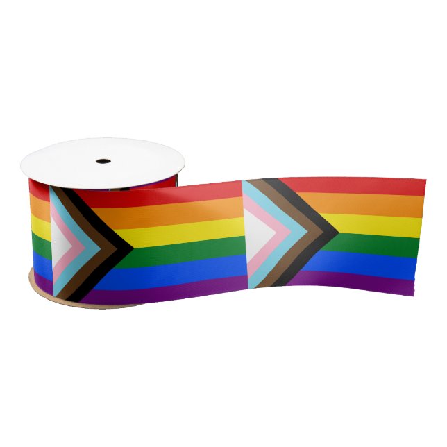 Progress Rainbow Flag ribbon, LGBTQ & Pride flag Satin Ribbon (Spool)