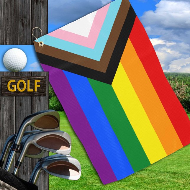Progress Rainbow Flag towel, Pride Golf / LGBTQ  Golf Towel (Creator Uploaded)