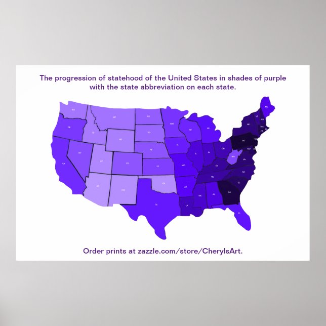 Progression Map of Statehood of U.S. Abbreviations Poster (Front)