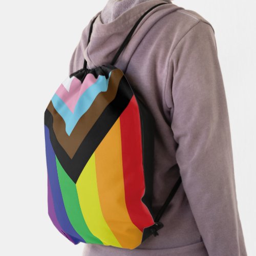 Progressive LGBTQIA Flag Drawstring Bag