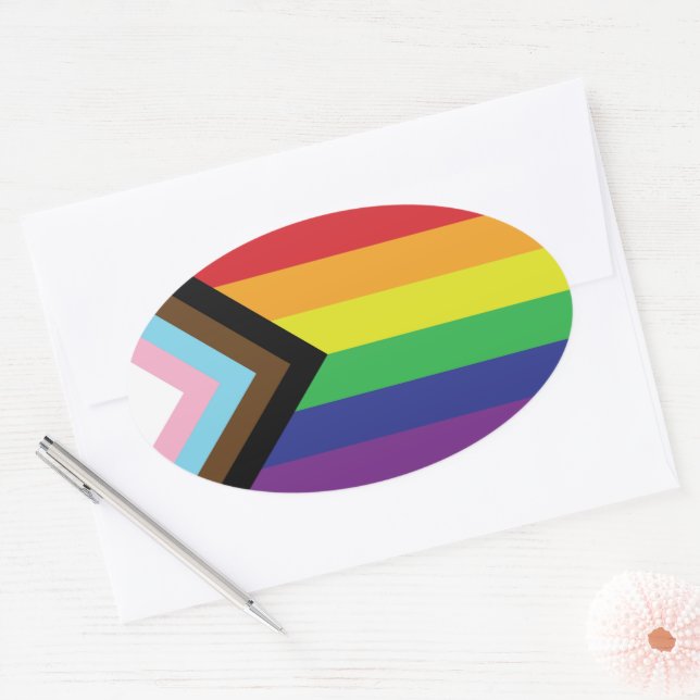 Progressive LGBTQIA Flag Oval Sticker (Envelope)