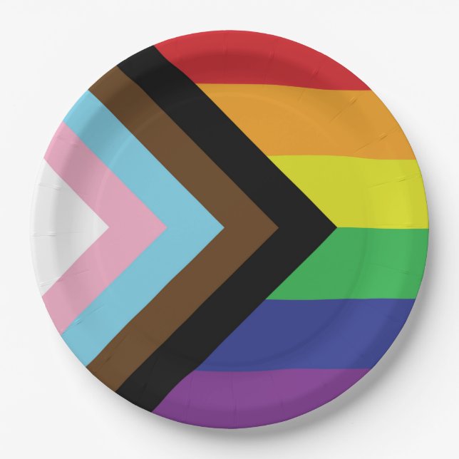 Progressive LGBTQIA Flag Paper Plates (Front)