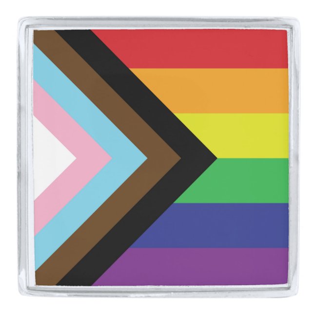 Progressive LGBTQIA Flag Silver Finish Lapel Pin (Front)